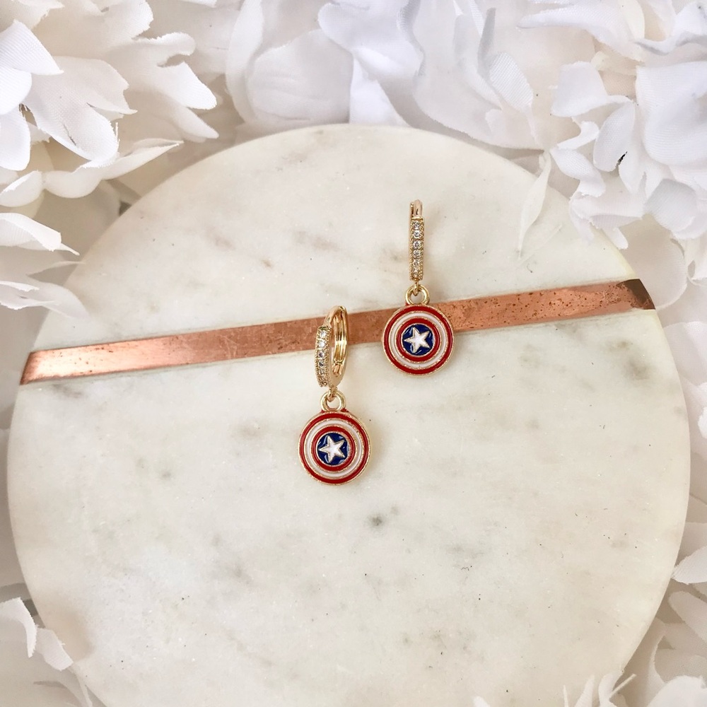 Marvel inspired Captain America shield Earrings NWT Not hypoallergenic